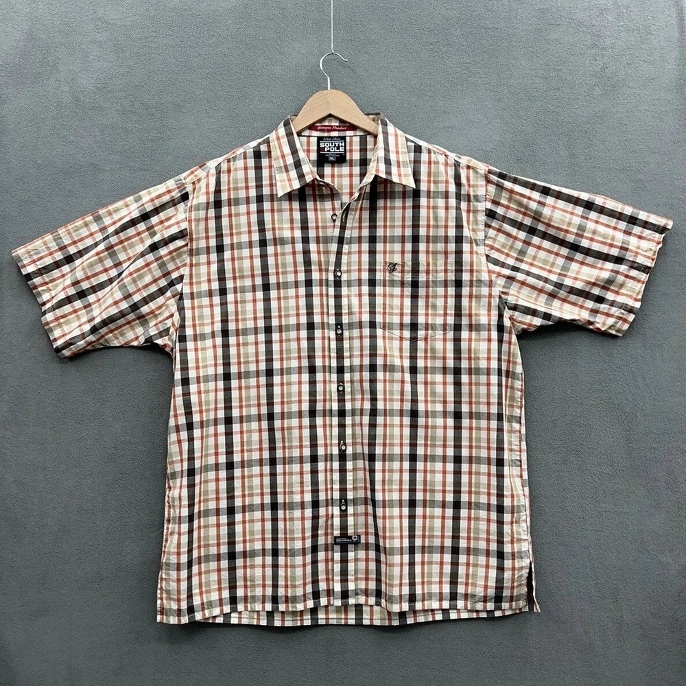 South Pole Mens Plaid Short Sleeve Button Up Shirt Classic Fit Size XL